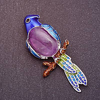 Брошка "Спугай" з натуральним каменем Аметист 6,7х3 см купити біжутерію дешево гуртом в інтернеті