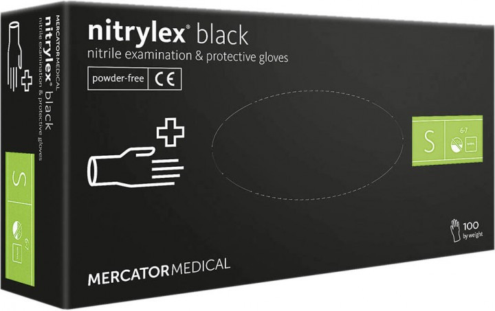 Рукавички нітрилові неопудрені Nitrylex Black розмір S, 100 шт.