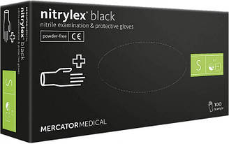Рукавички нітрилові неопудрені Nitrylex Black розмір S, 100 шт.