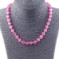 Намисто Котяче око кулька 10мм рожевого кольору, довжина 45см купити біжутерію дешево оптом в інтернеті