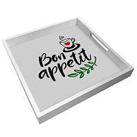 Деревянный поднос с принтом Bon appetit 33х33х4 см (PDN_19N003_WH)