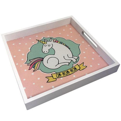 Дерев'яний піднос, таця для подачі з якісним принтом «Єдиноріг» 33х33х4 см (PDN_19M016_WH)
