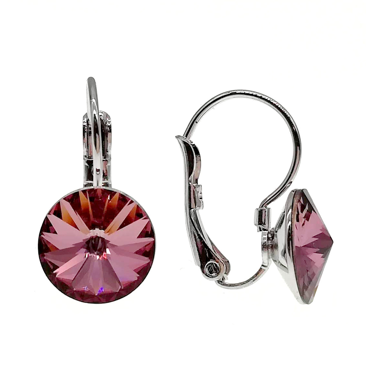 Сережки Xuping з медичного золота, кристали Swarovski фіолетово-сливового кольору, родій, 24485