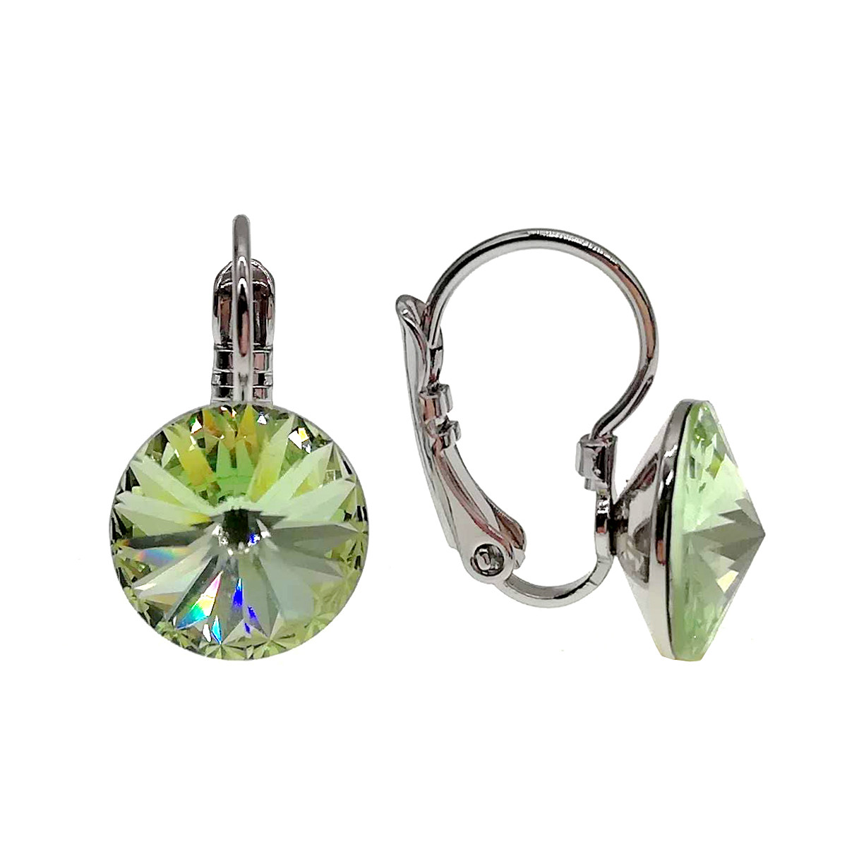 Сережки Xuping з медичного золота, кристали Swarovski світло-зеленого кольору, родій, 24481 (1)