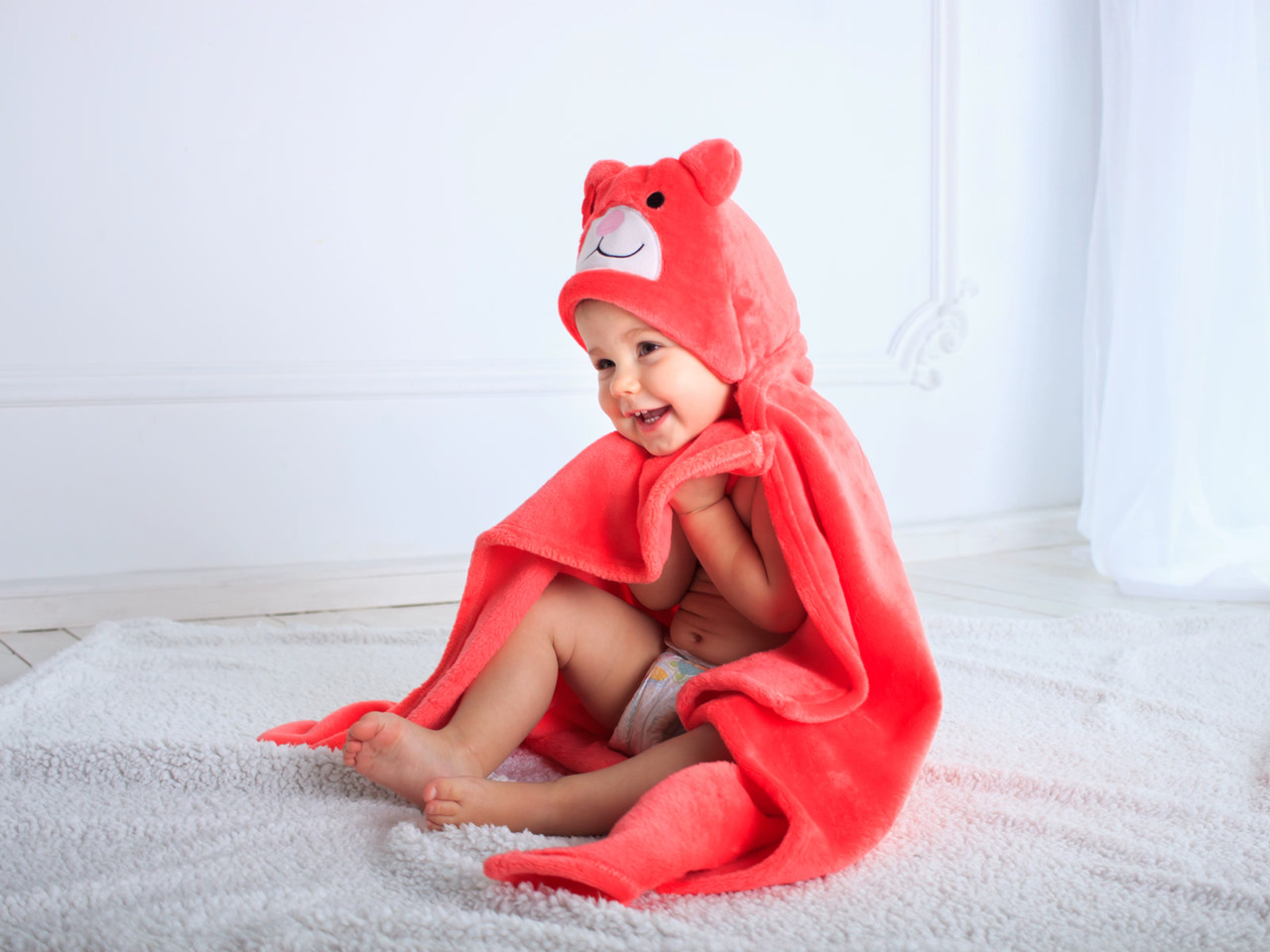 Дитячий рушник з капюшоном Dream Towels Ведмедик 76х92 Кораловий (dm-1015), фото 1