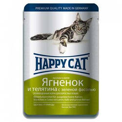 Корм Happy Cat желе ягня і телятина із зеленою квасолею для котів 100 г