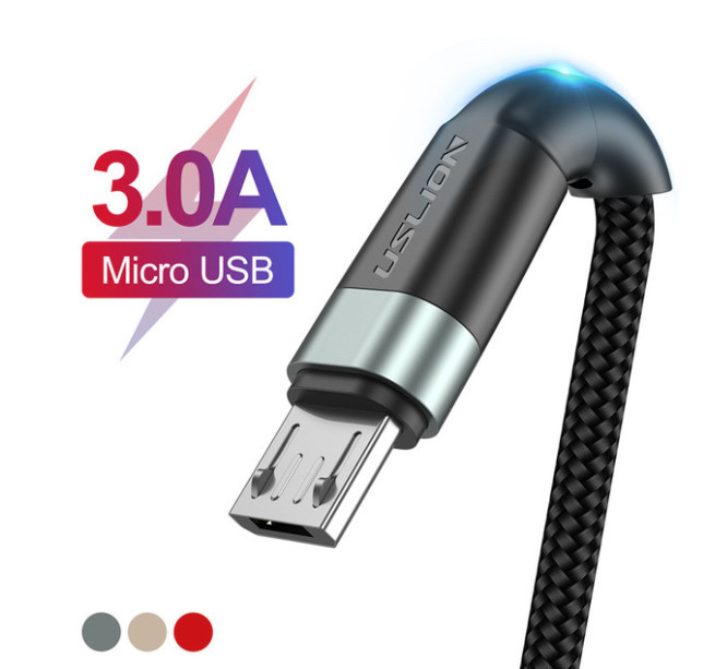 USLION Кабель заряджання та передавання даних USB - microUSB 1 метр високошвидкісний 5A QC3.0, фото 1