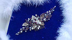 Хрустальний гребінь для волосся зі срібними листочками