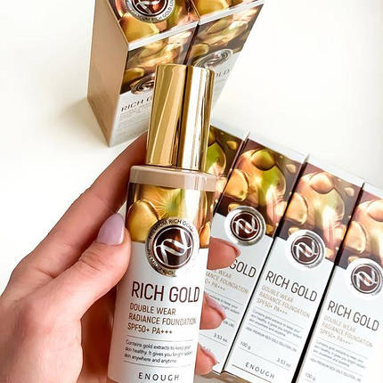 Тональний крем із золотом Enough Rich Gold Double Wear Radiance Foundation SPF50+ PA+++ #21 100 мл, фото 4