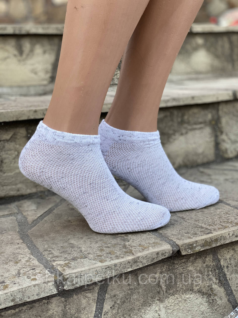 Жіночі короткі шкарпетки в сітку меланжеві розмір 36-39 12 шт в уп біло-сірий меланж