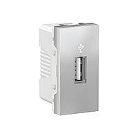 Розетка USB для передачі даних, 1 модуль, алюміній, Unica New, NU342930 Schneider Electric