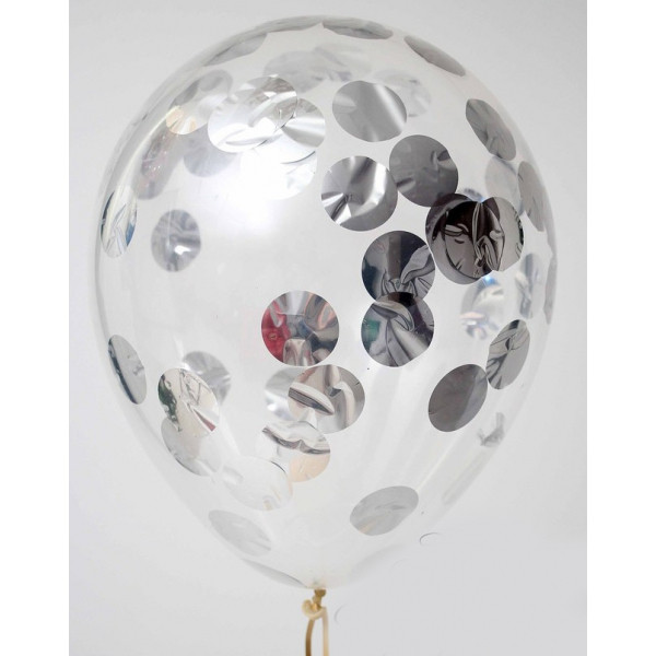 Кулька латексна 30 см (12 дюймів) з КОНФЕТТІ КРУЖЕЧКИ СРІБЛО