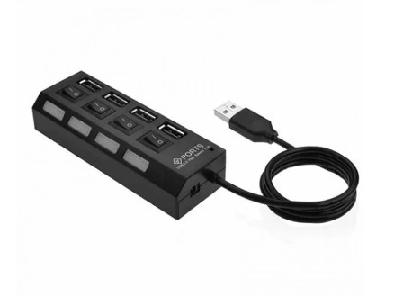 Розгалужувач USB 2.0 хаб на 4 порти з кнопками on off + з харчуванням, фото 1