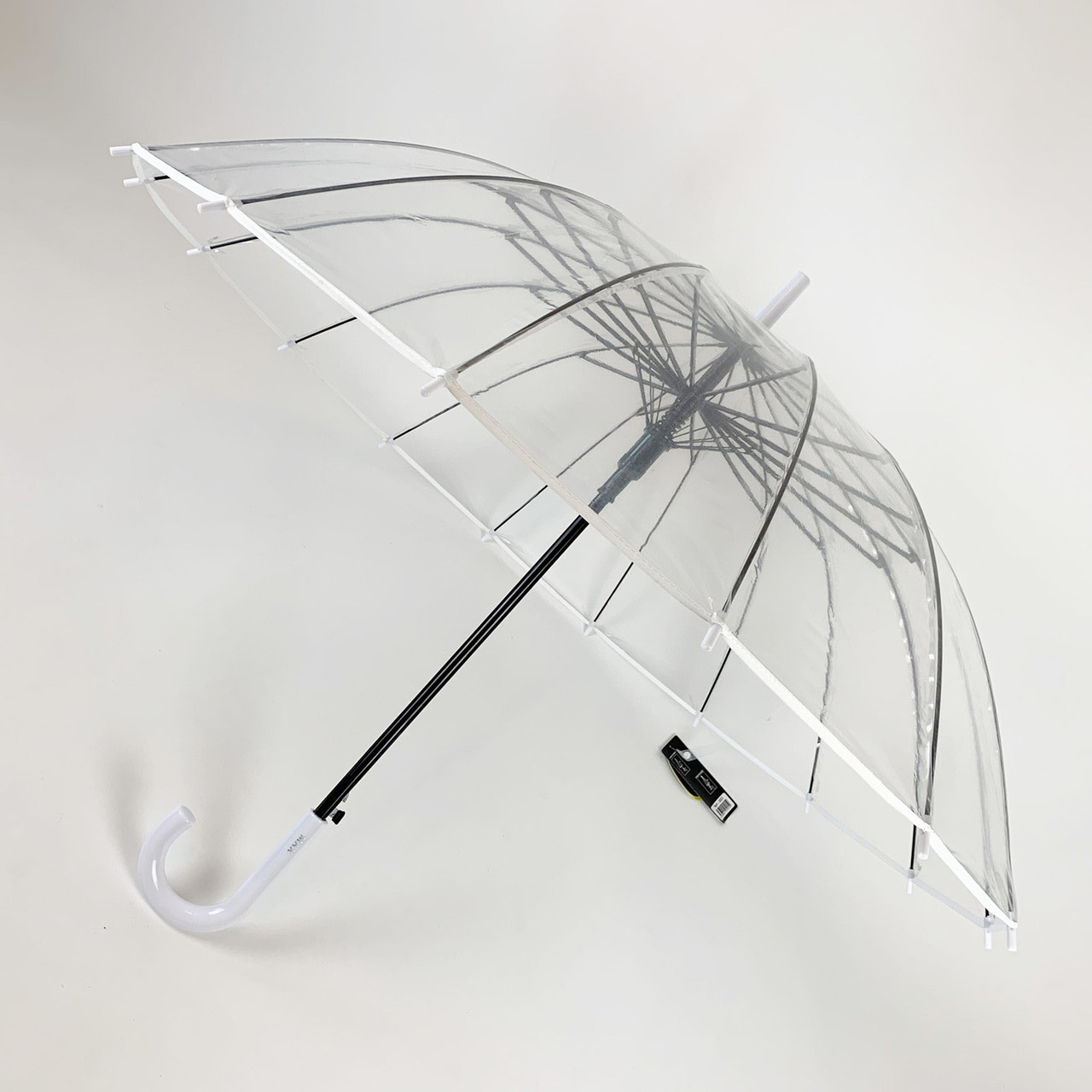 Прозора парасоля-тростина, напівавтомат з білою ручкою та облямівкою по краю купола від "Fiaba", К0310-2