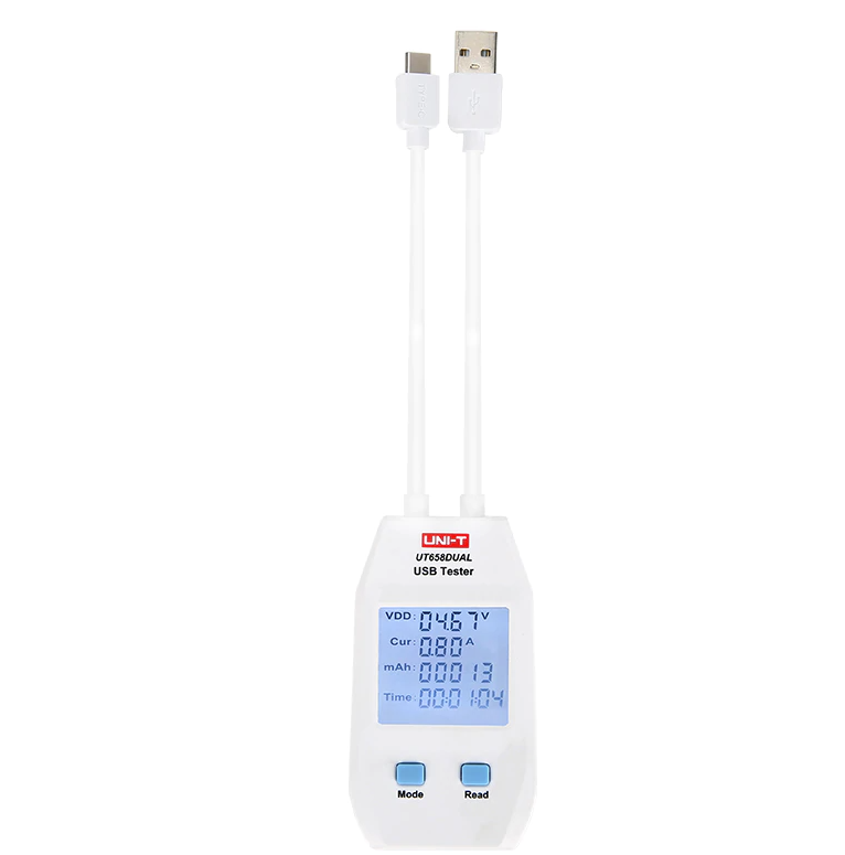 USB-тестер UNI-T UT658 DUAL USB+type-C для вимірювання напруги, місткості, струму