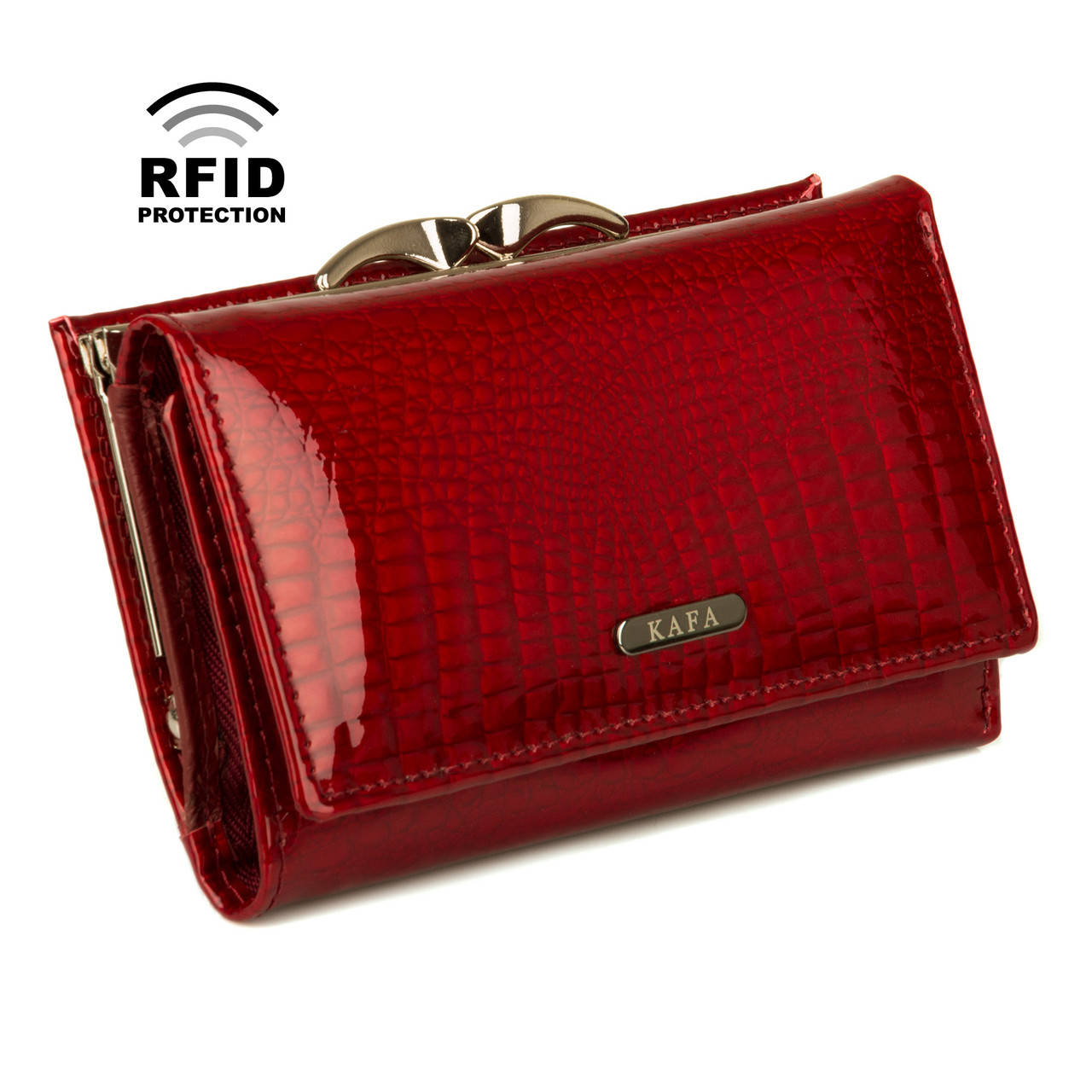 

Компактный Женский Кошелек Кожаный Kafa с RFID защитой (AE214 red), Красный
