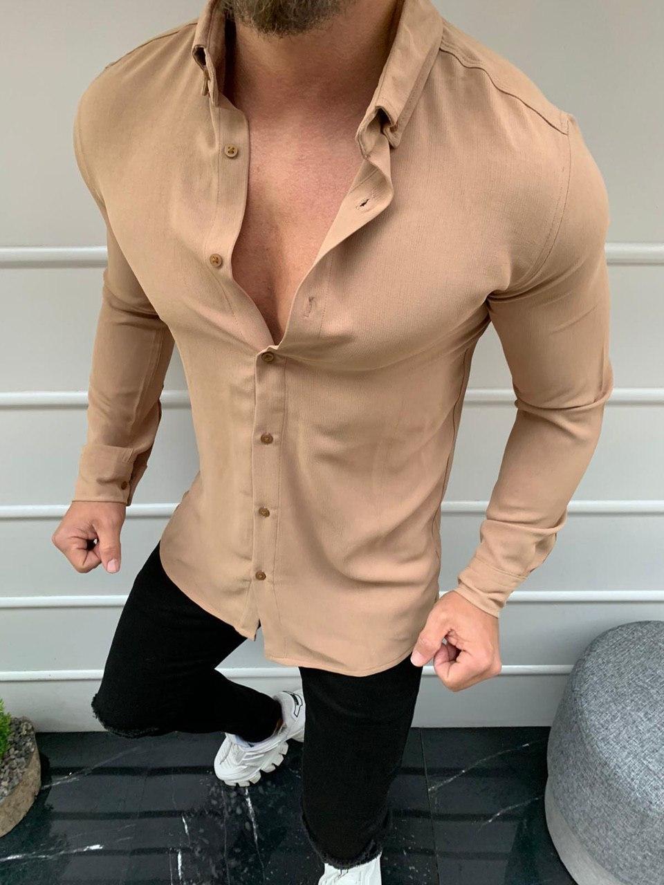 Чоловіча сорочка M182 бежева, фото 1