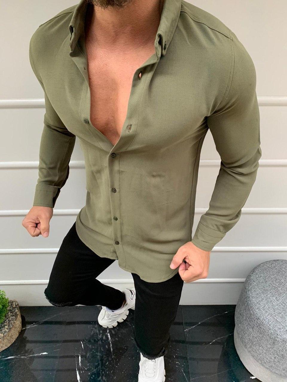 Чоловіча сорочка M183 зелена, фото 1