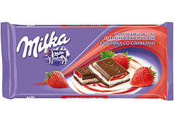 Шоколад Milka з начинкою крем-полуниця 90 г. Милка