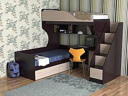 Ліжко-горище з нижнім спальним місцем і сходами комодом для підлітків КЧДП -2904,, фото 2