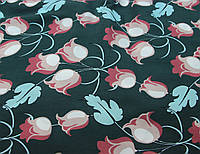 Вискоза. Плательная итальянская ткань цветы на темно зеленом фоне G 226