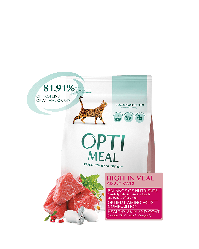 Корм Optimeal High in Veal (Оптіміл для дорослих котiв з телятиною), 200г.