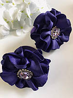 Школьные бантики Набор резинок для волос с цветочками тёмно - фиолетового оттенка