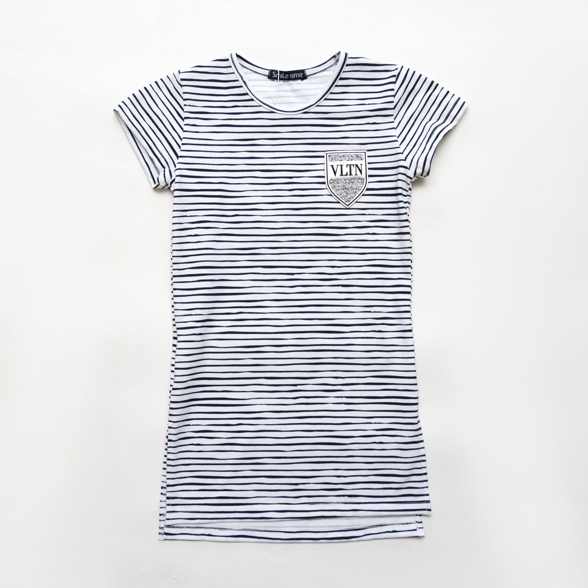 Трикотажне плаття для дівчинки літнє SmileTime Strip, біла синя смуга, фото 1