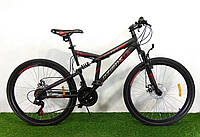 Спортивный велосипед двухподвесной Azimut Dinamic 26 D дюймов черно-красный+ подарок. Горный велосипед азимут.