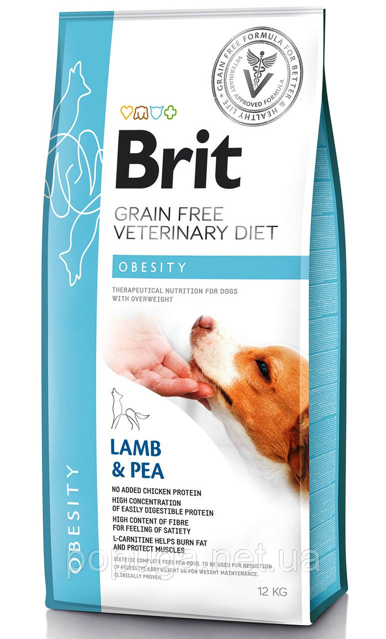 Brit Veterinary Diet OBESITY беззерновий корм для собак із надмірною вагою ЯГНІНОК і ГОРОХ, 12 кг