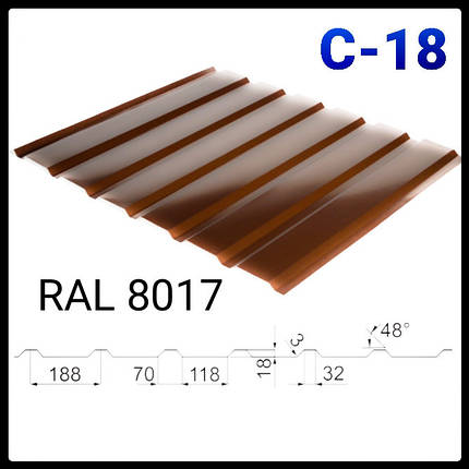 Профнастил С-18, RAL 8017 / 0,5 мм, фото 1