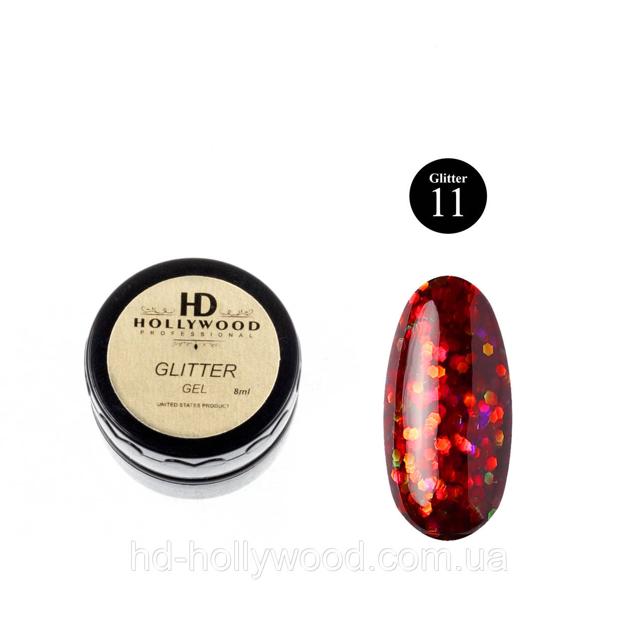Гель лак Темно червоний Гліттер гель 11 HD Hollywood 8 ml, фото 1