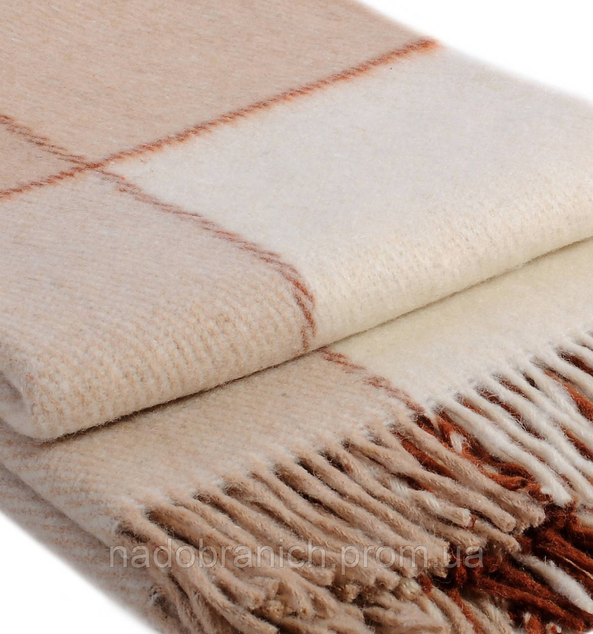 Купить Шерстяной плед Vladi Эльф Бело-Беж-Терракотовый №1 Двуспальный ...