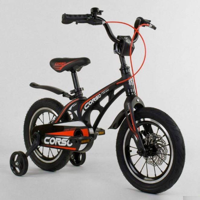 Велосипед дитячий двоколісний магнієва рама алюмінієві диски 14 чорний Corso MG-14S325