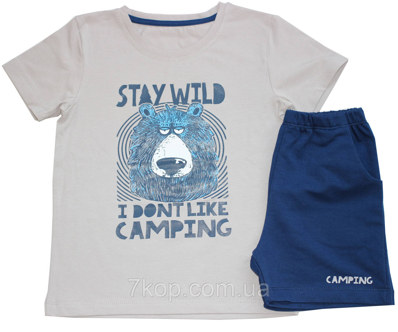 Костюм літній для хлопчика, футболка і шорти, сірий з синім, ведмідь, зріст 110 см, 116 см, Robinzone
