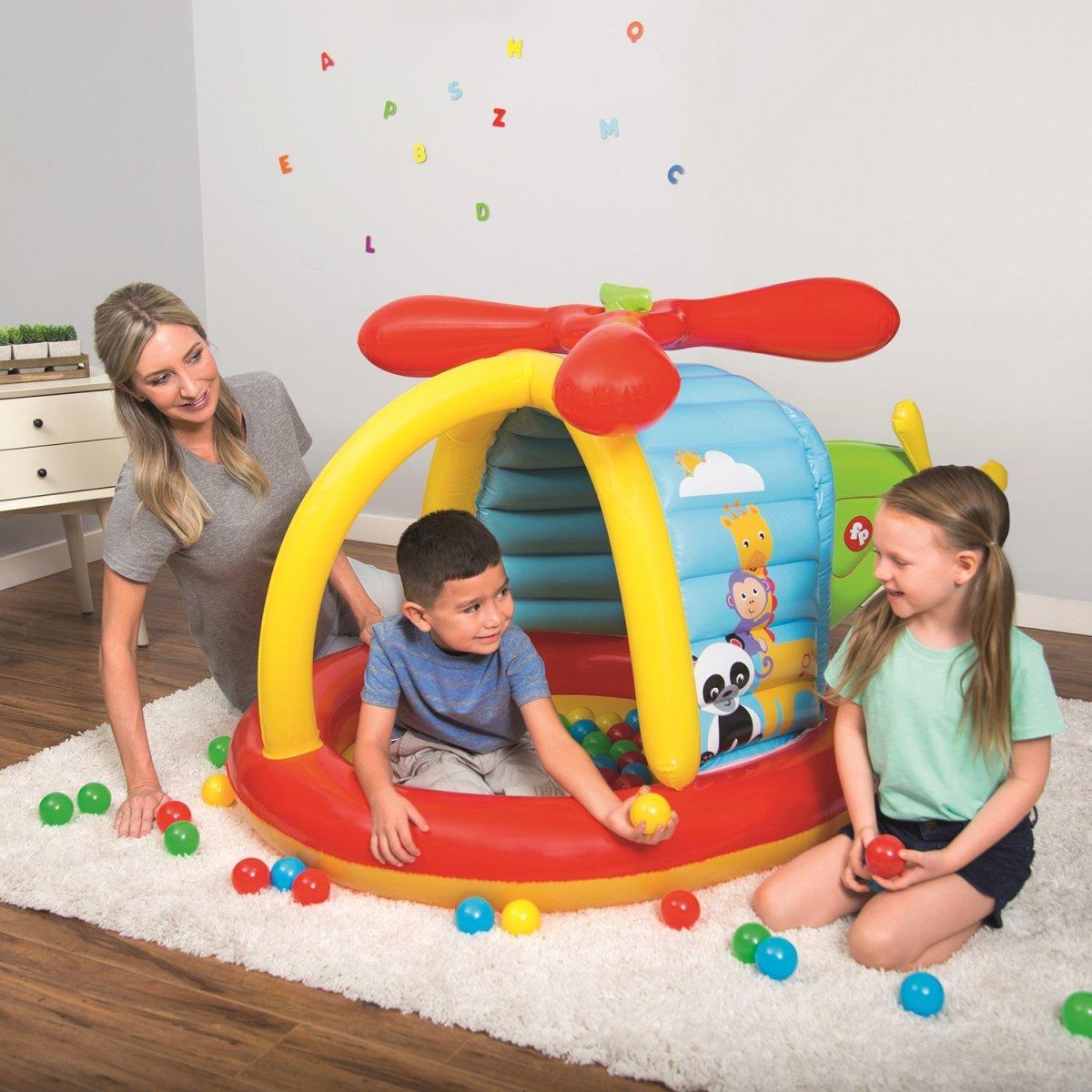 Дитячий надувний ігровий центр Bestway Вертоліт Fisher Price з кульками з вінілового матеріалу