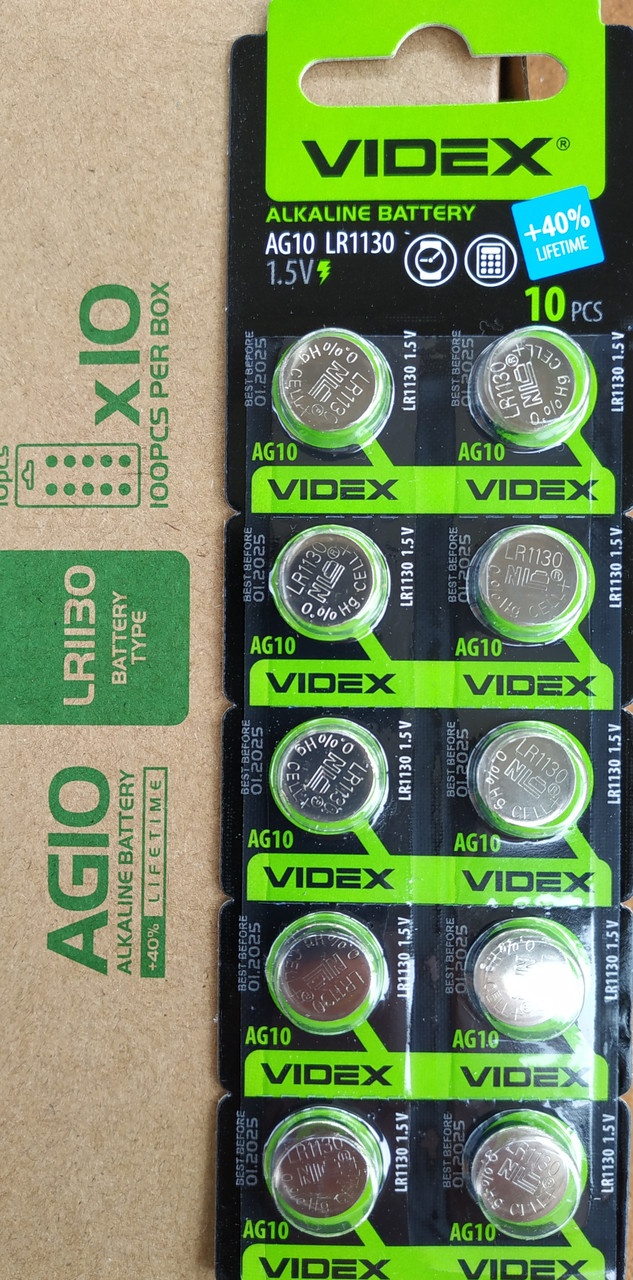 Батарейка часова Videx AG 10 (LR1130) blister card 10 pcs