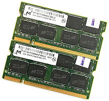 Оперативна пам'ять для ноутбука Micron SODIMM DDR2 4Gb (2Gb+2Gb) 800MHz 6400s CL6 (MT16HTF25664HZ-800J2) Б/В