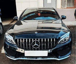 Решітка радіатора Mercedes W205 (14-18) стиль AMG GT Panamericana (хром смужки)