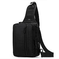 Черная тактическая сумка-рюкзак, борсетка на одной лямке + USB выход
