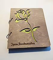 Деревянный блокнот А5 "Роза" (на кольцах с ручкой), ФИО может быть любое, ежедневник из дерева, планер