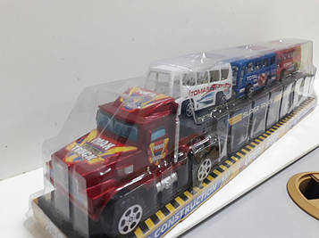 Машинка автовоз трейлер красная с 3 автобусами