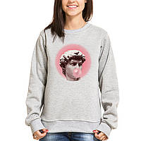 Жіночий світшот з оригінальним принтом Push IT Статуя Давида з жуйкою XS, Сірий