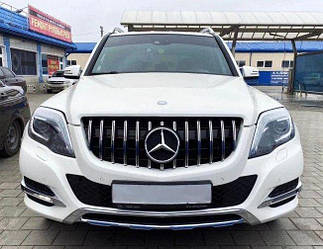 Решітка радіатора Mercedes GLK X204 рестайл-стиль AMG GT Panamericana (хром смужки)