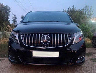 Решітка радіатора Mercedes w447 V-Class (14-19) стиль AMG GT Panamericana (хром смужки)