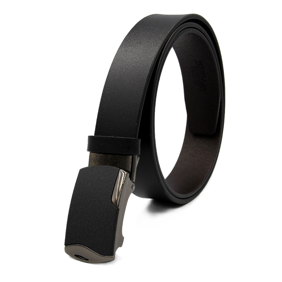 Шкіряний ремінь на пряжці самоскид чорний, фото 1