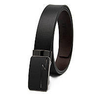 Шкіряний ремінь на пряжці самоскид чорний