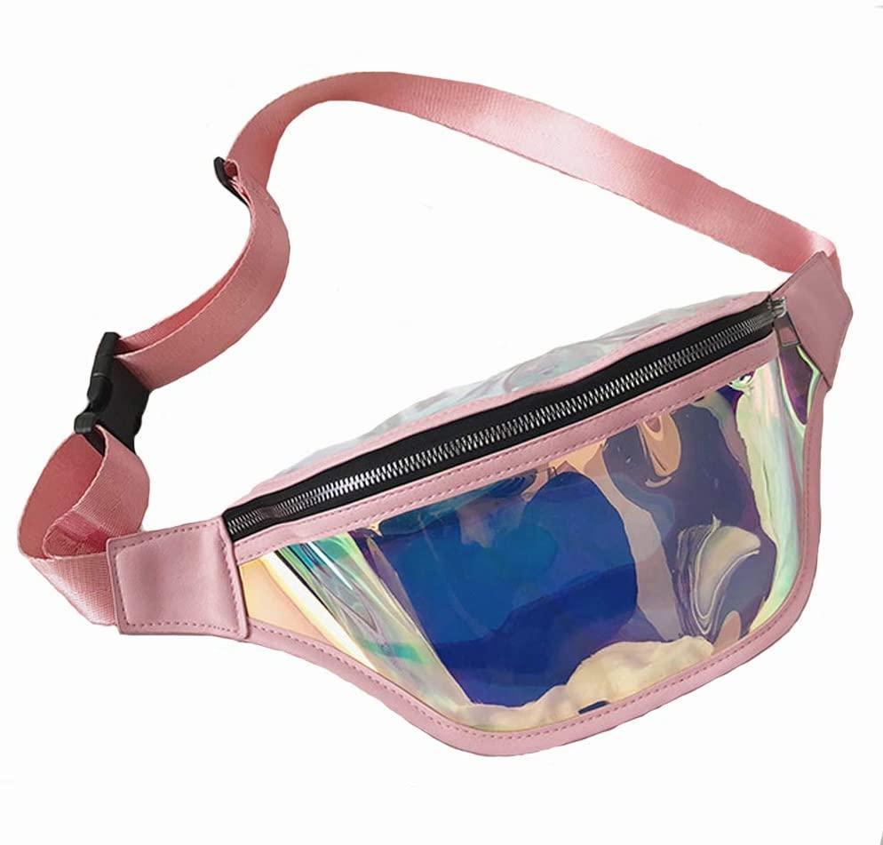 Сумка бананка поясная женская прозрачная хамелеон, розовая купить со ...