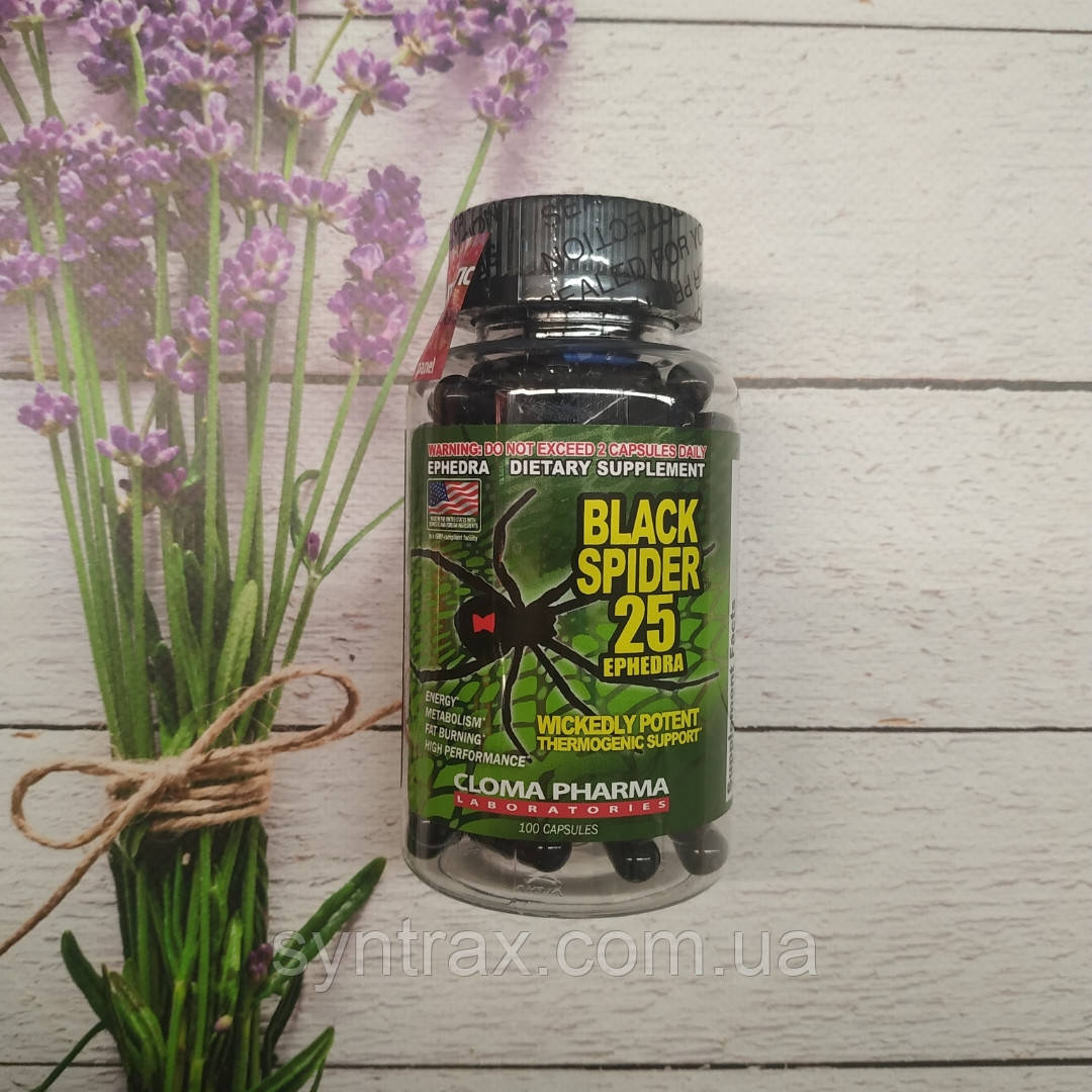 Black Spider 25 Ephedra Cloma Pharma 100 caps. ***, фото 1