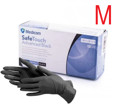 Рукавички нітрилові без пудри Medicom SafeTouch Advanced Black 3.6г. розмір М 100 шт/уп чорні